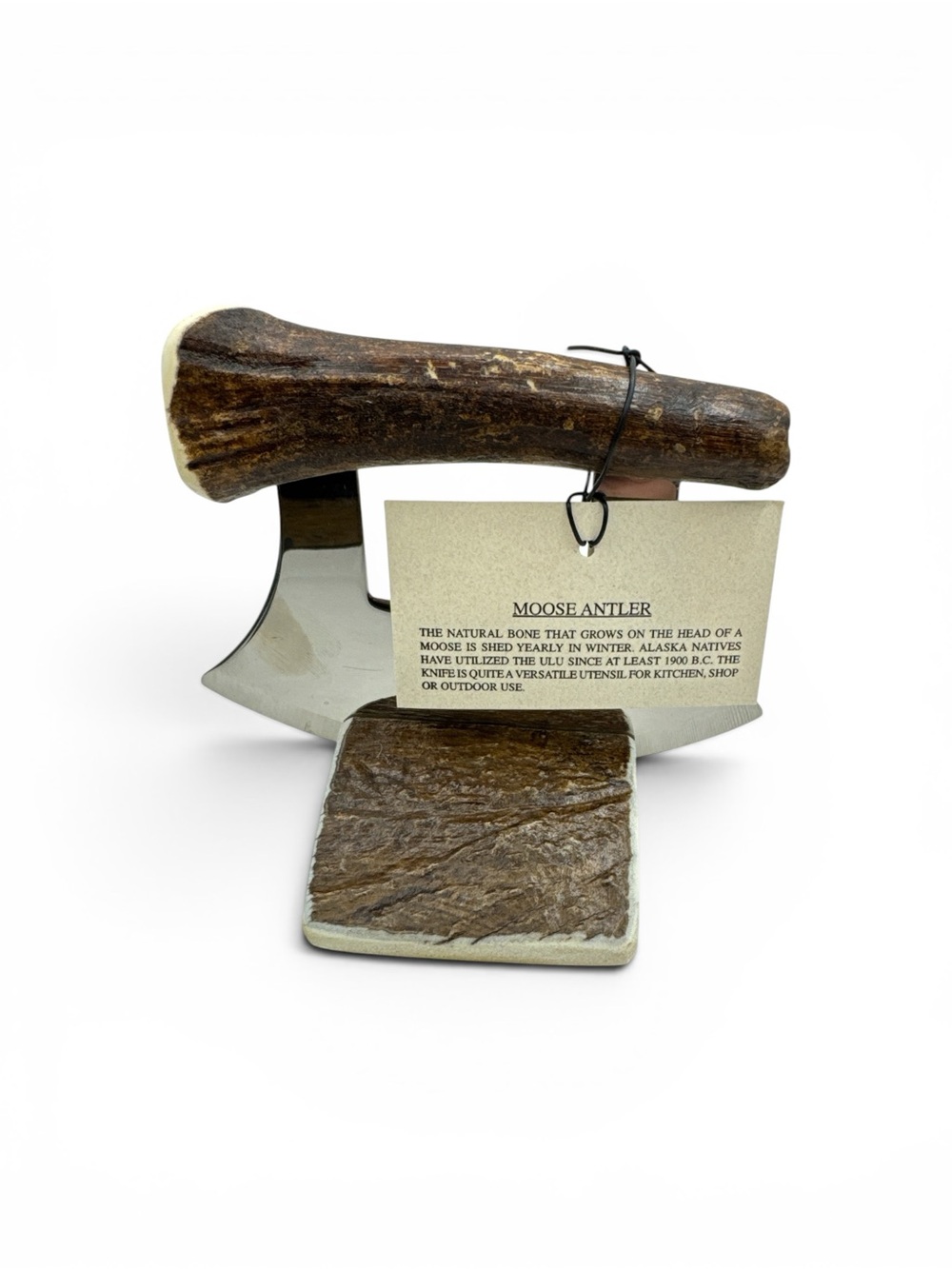 Vintage NOS Alaska Moose Antler Ulu Knife Natural Shed Antler Handle & Stand